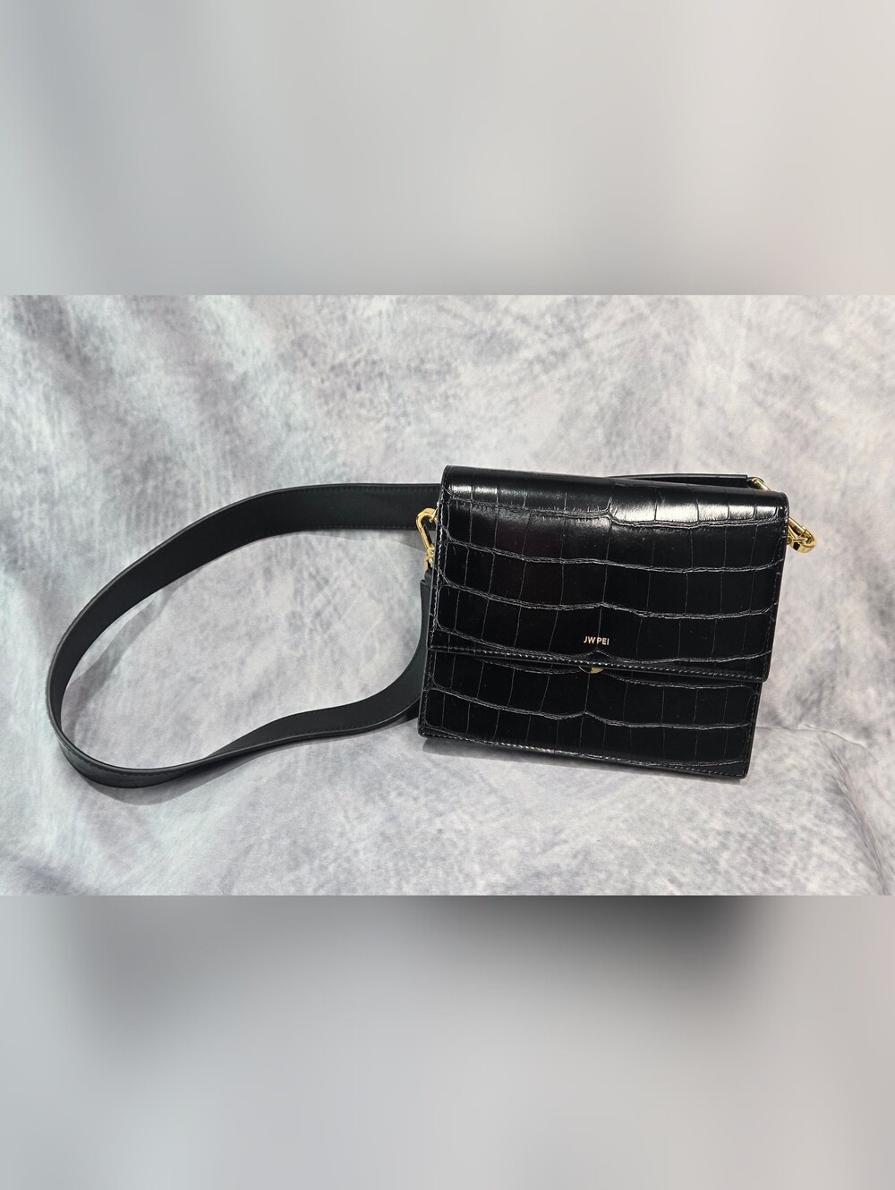 JW PEI Black Croc-Embossed Shoulder Bag